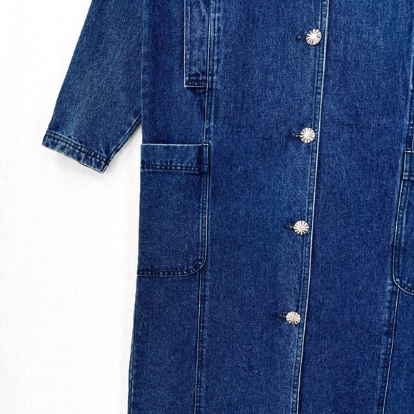 WRANGLER Vintage Denim Coat Mens Medium Blue Button Front Full Length Unisex - Picture 9 of 16